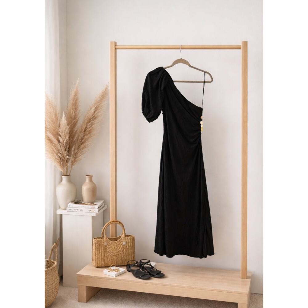Zara Black Viscose Linen Black Maxi Dress L